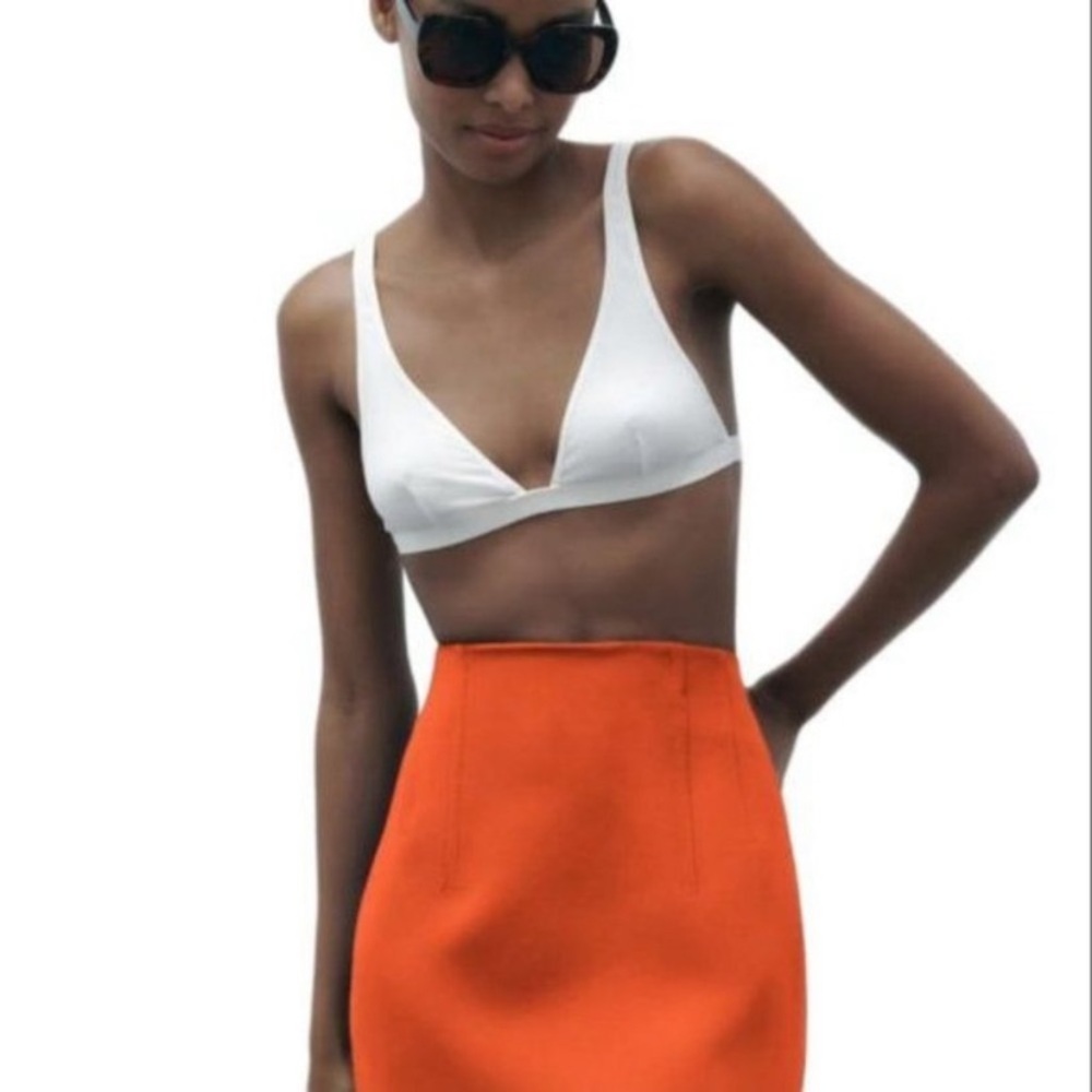 Zara White & Orange Mini Skirt